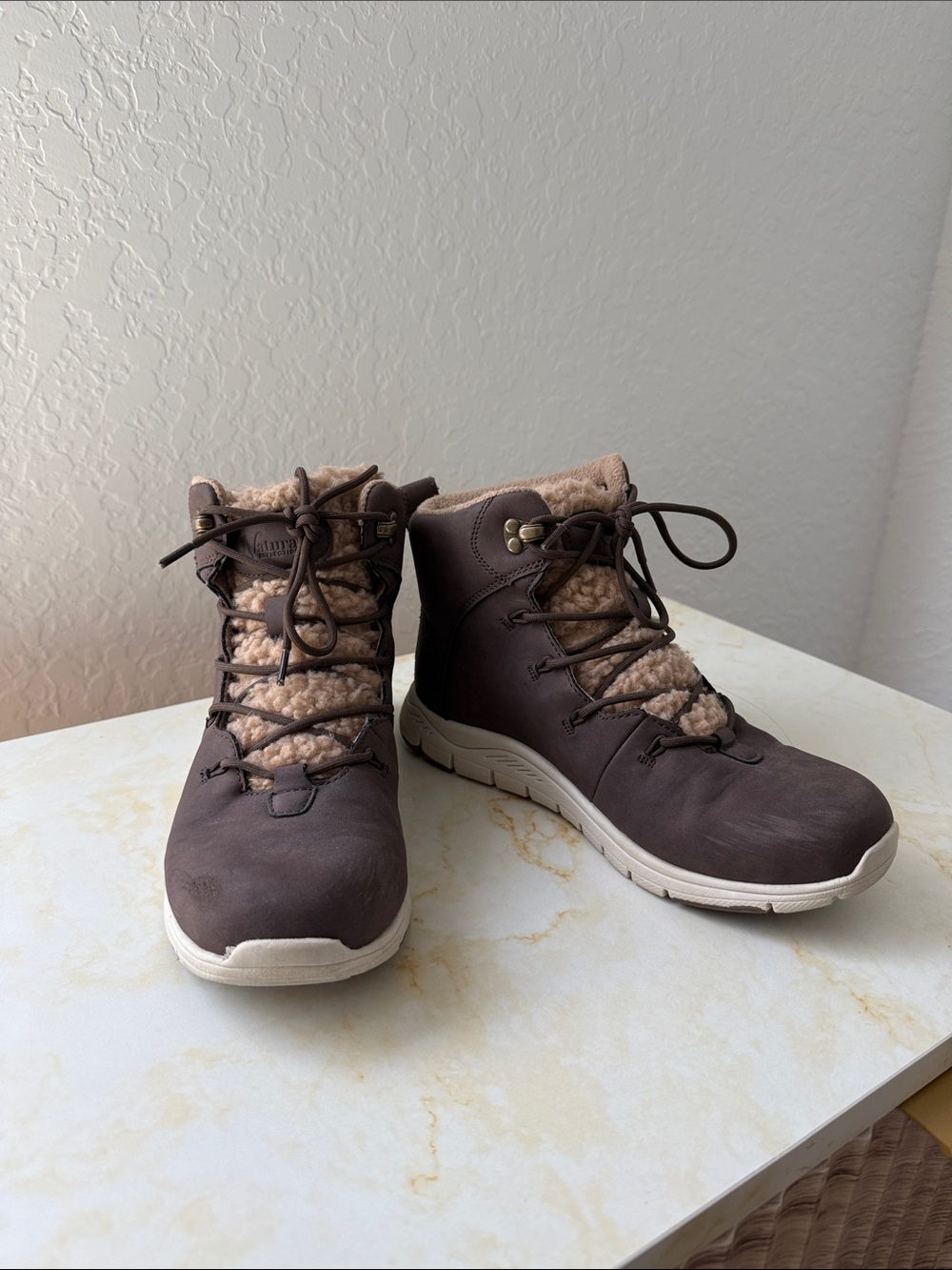 Natural Reflections Brown Lace-Up Faux Shearling Winter Boots